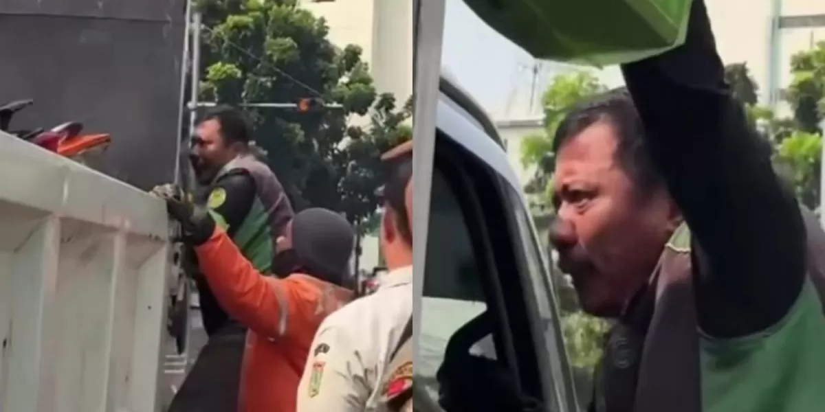 Viral motor driver ojol diangkut Dishub di kawasan Jakarta Timur. (Threads/yetyhandayanii)
