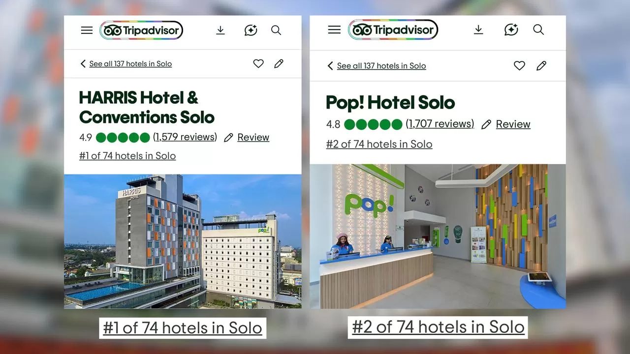 HARRIS Hotel Solo dan POP! Hotel Solo Raih Predikat Hotel Terbaik di Kota Solo Versi Tripadvisor. (kliksolonews/dok Harris Hotel)