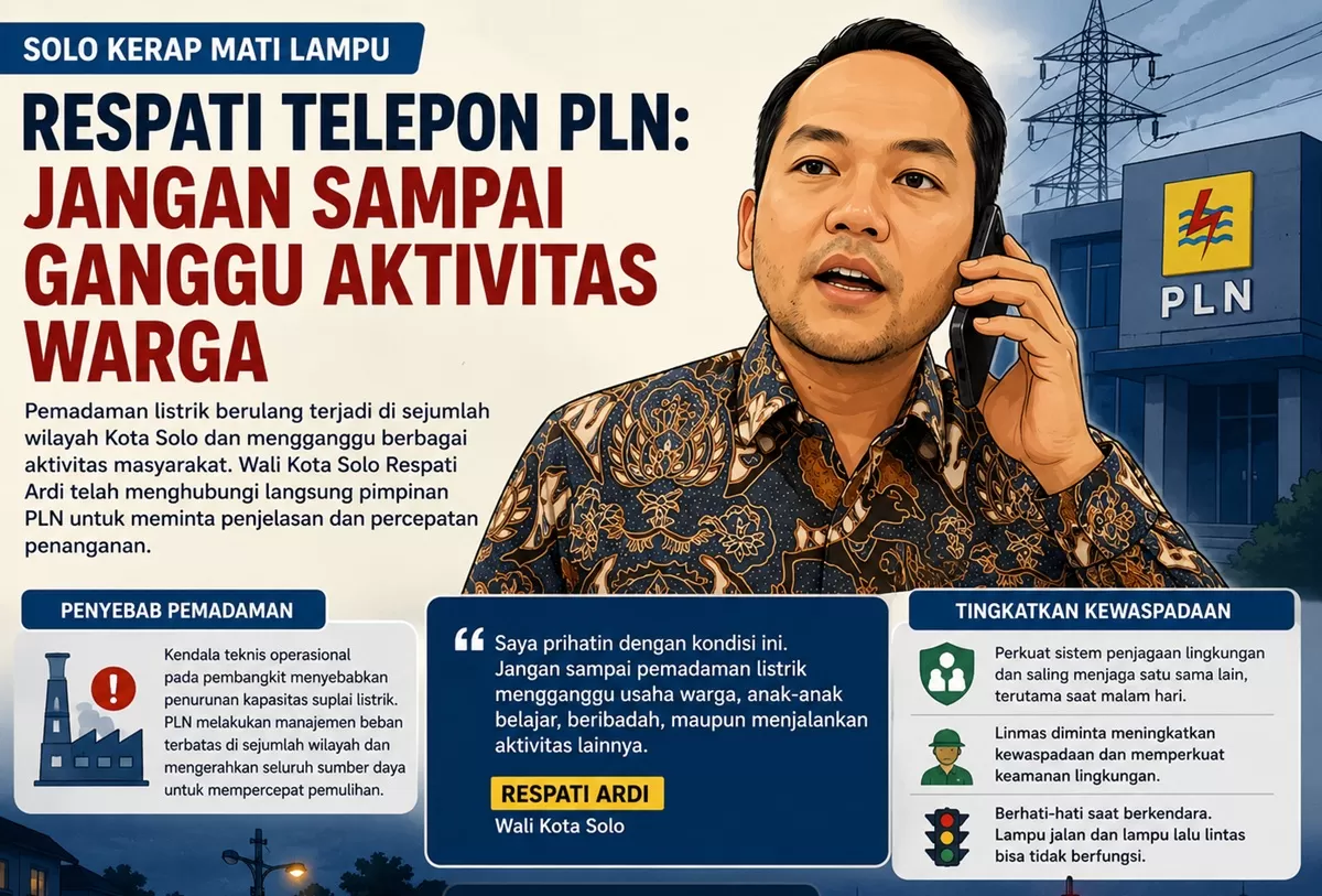 Solo Kerap Mati Lampu, Wali Kota Respati Langsung Telepon PLN: Jangan Sampai Ganggu Aktivitas Warga. (kliksolonews/dok AI)
