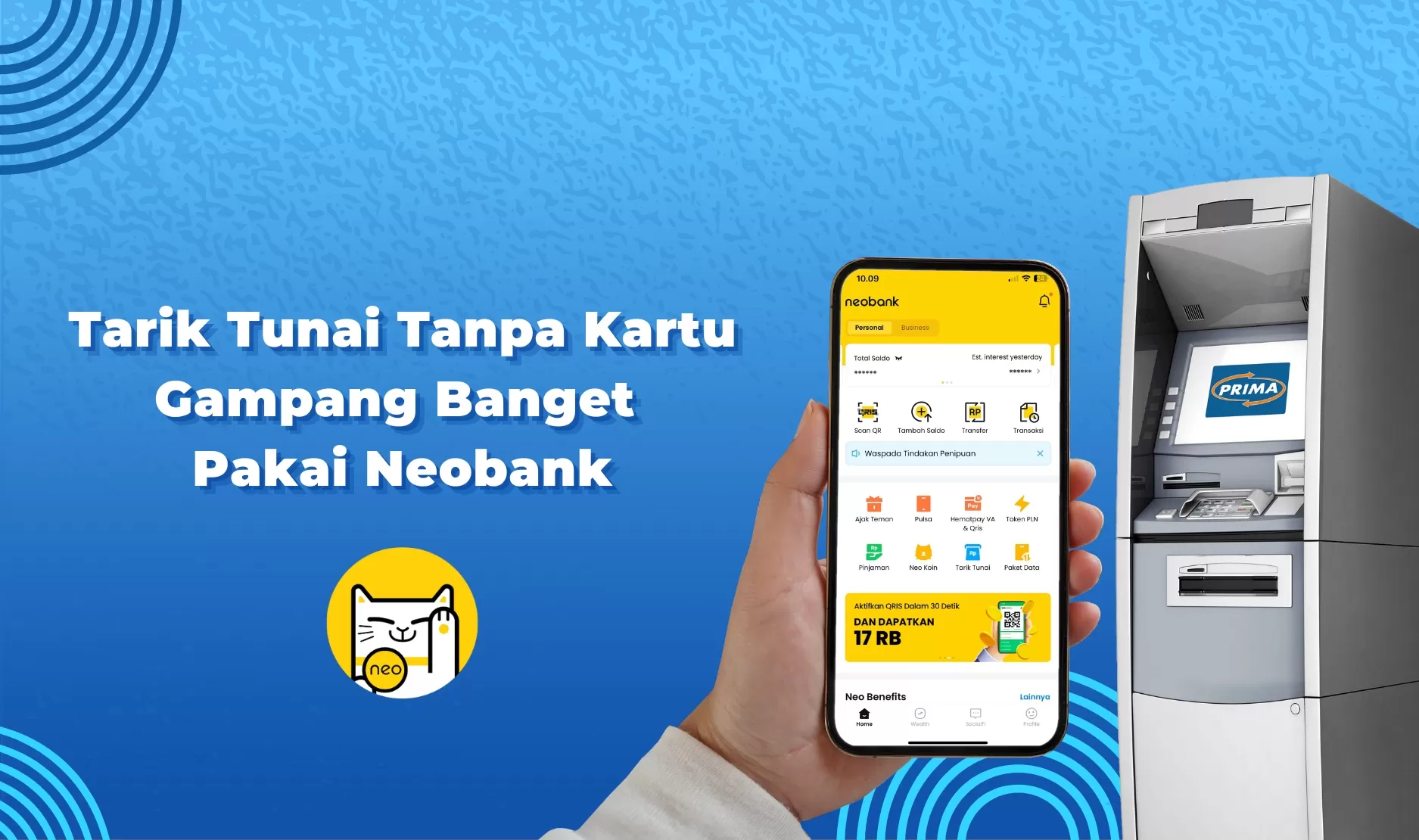 Tarik tunai tanpa kartu di neobank lewat ATM berlogo Prima (Jaringan PRIMA)