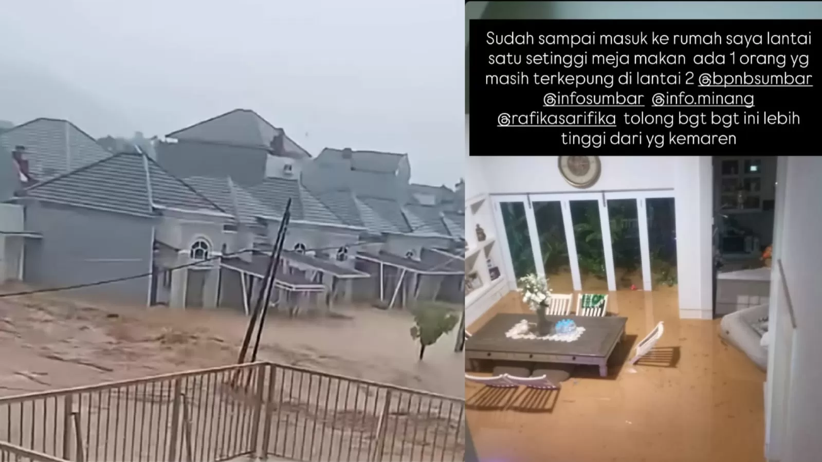 Banjir terjadi di sejumlah wilayah di Padang, Sumatera Barat usai hujan deras. (Instagram/dr.ginaseptivani)