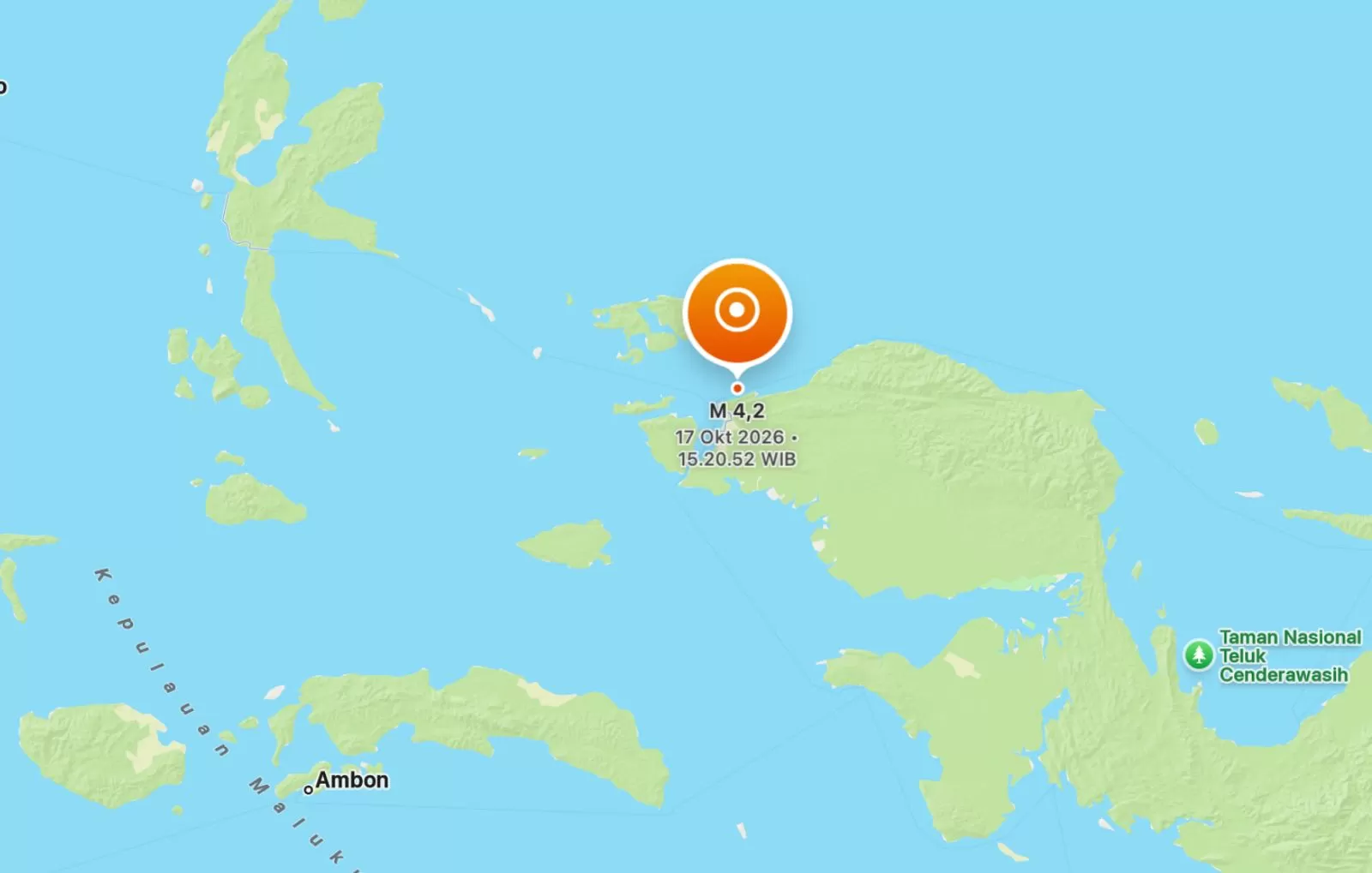 Titik pusat gempa bumi yang berada di laut, sekitar 11 kilometer timur laut Kota Sorong, berdasarkan peta BMKG. (BMKG)