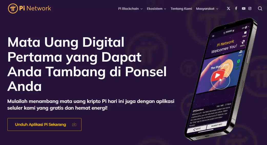 Tangkapan layar awal antarmuka website Pi Network/https://minepi.com