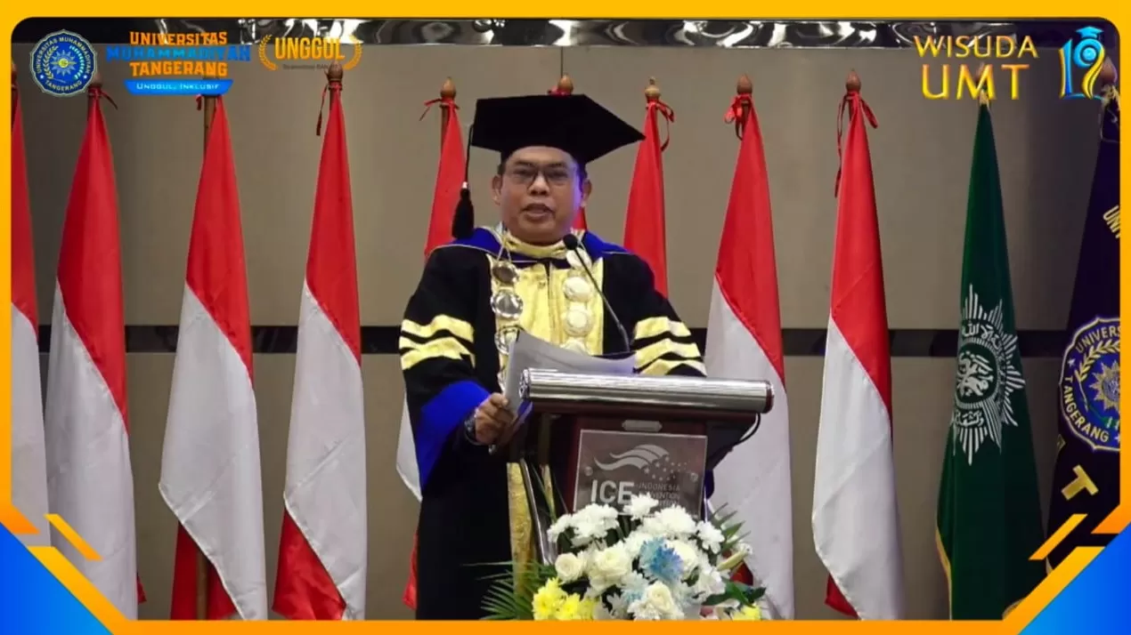 Rektor Universitas Muhammadiyah Tangerang (UMT), Warsito, saat memberikan sambutan. (dok. Youtube UMT)
