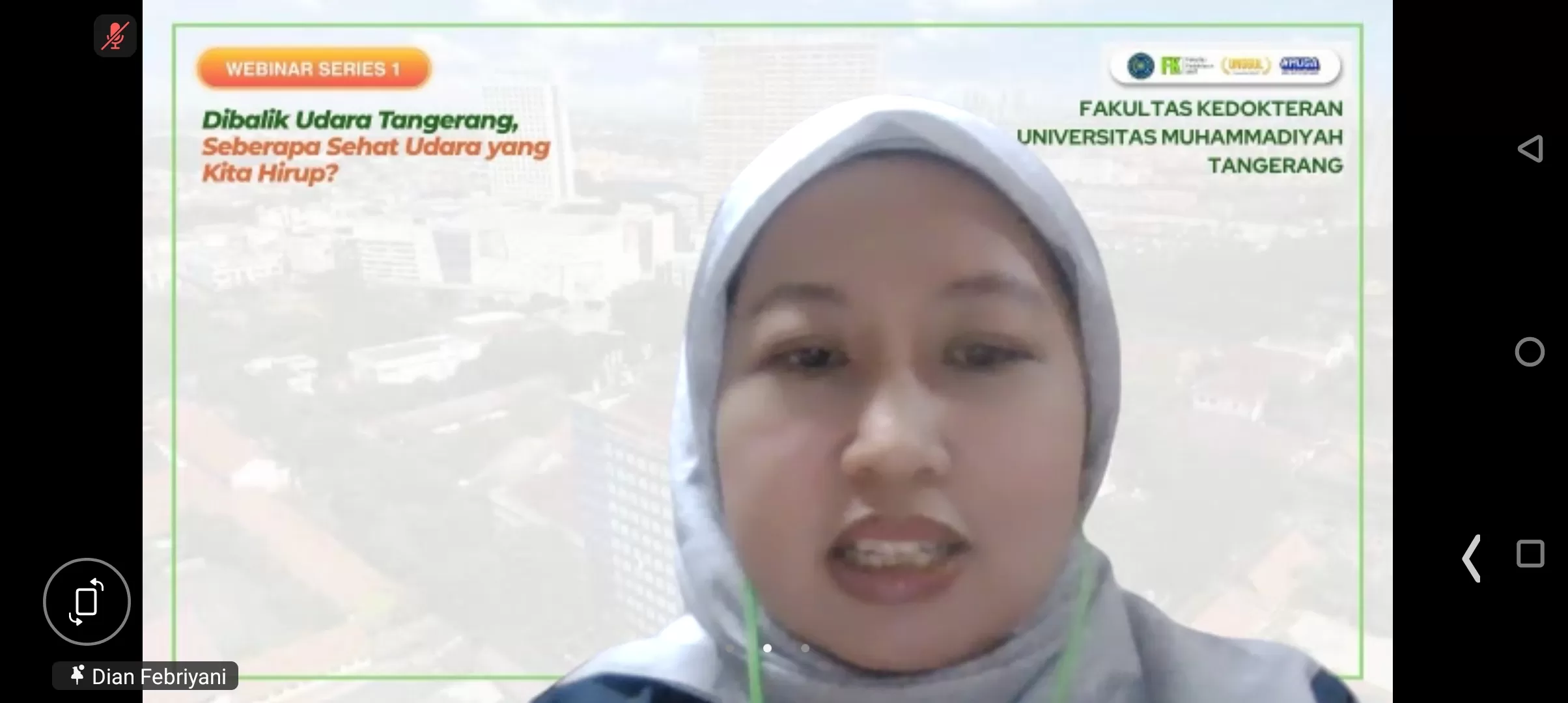 Ketua Panitia Pelaksana Webinar Series FK-UMT sekaligus Ketua Program Studi Kedokteran FK-UMT, Dian Febriyani, saat memberikan sambutan via zoom meeting, Sabtu (3/10/2026). (Screenshot zoom FK UMT)