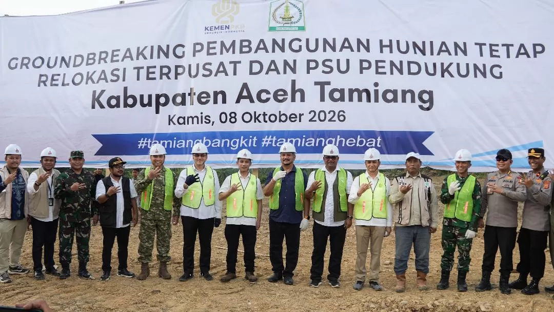 Groundbreaking pembangunan hunian tetap untuk korban bencana banjir di Aceh Tamiang, Aceh, kamis (8/20/2026). dok. Satgas PRR/Ditjen Bina Adwil Kemenaagri