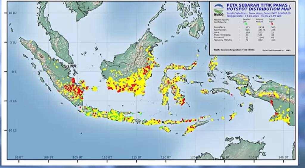 Badan Meteorologi, Klimatologi, dan Geofisika (BMKG)  mengeluaran peta sebaran titik panas dan El Ni&ntilde;o Sangat Kuat di sebagian wilayah Indonesia. foto Dok BMKG