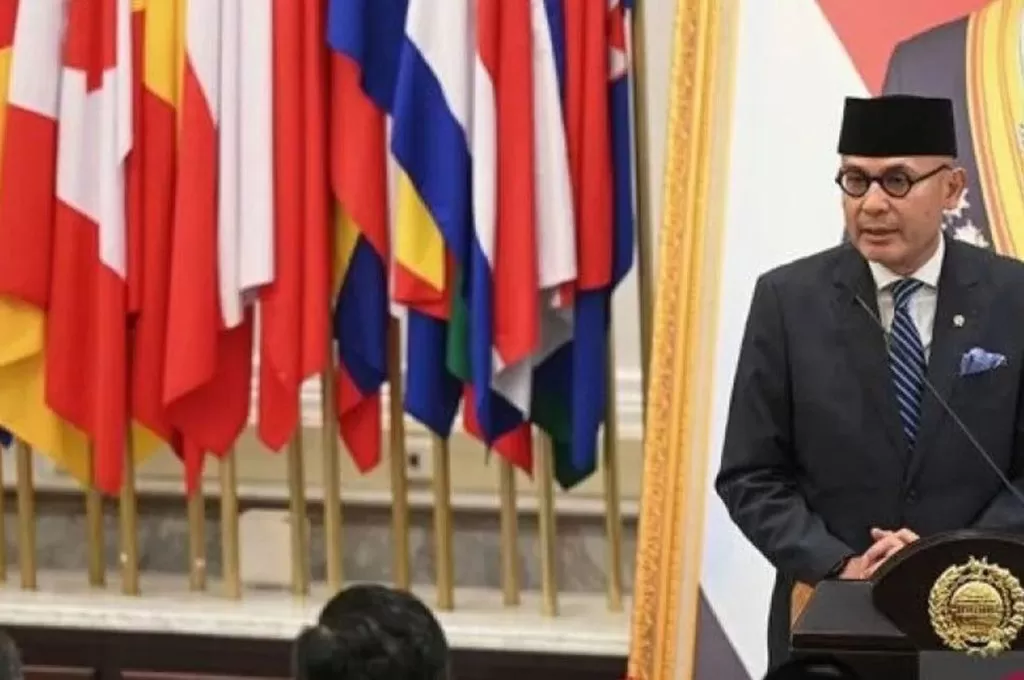 Menteri Luar Negeri Arrmanatha Nasir saat kunjungan Sekjen  Perserikatan Bangsa-Bangsa (PBB) Antonio Guterres di Kantor Kementerian Luar Negeri, Jakarta, Senin (19/10/2026). Infopublik/Antara.