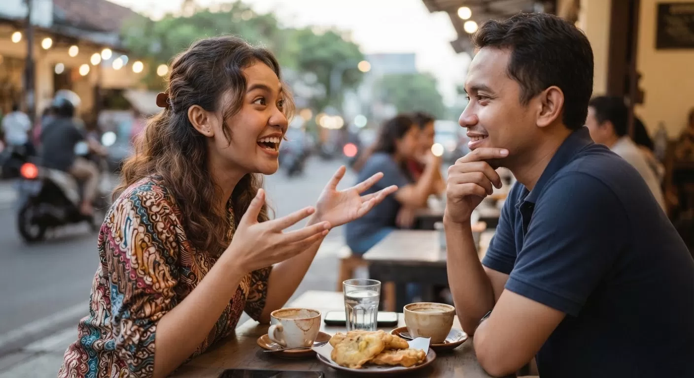 Ilustrasi seorang wanita yang berbicara kepada laki-laki