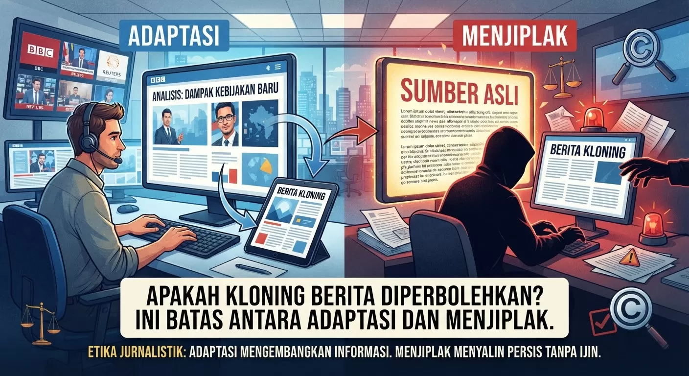 Ilustrasi kloning berita antara adaptasi dan menjiplak