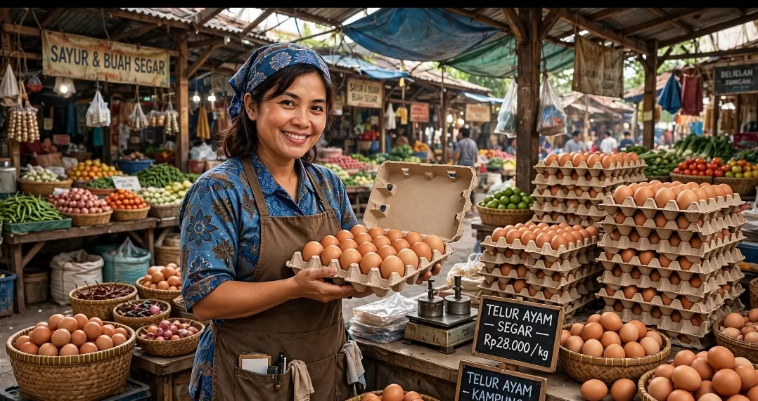 Ikustrasi penjual telur ayam ras. (AI)