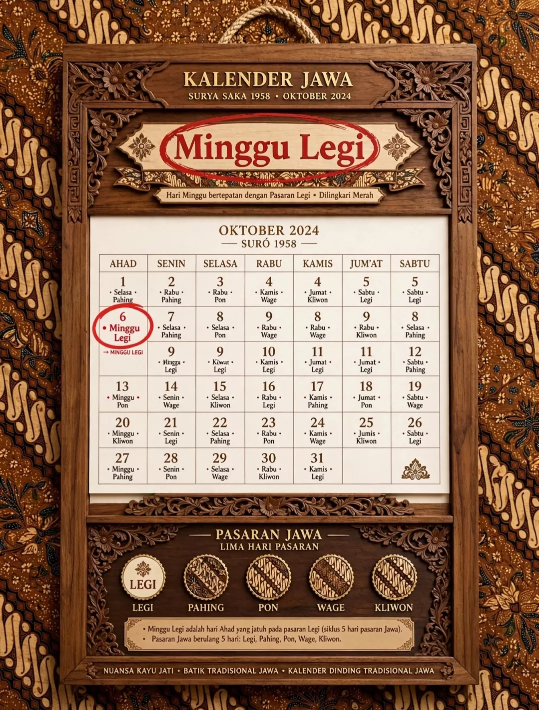 Ilustrasi kalender Minggu legi