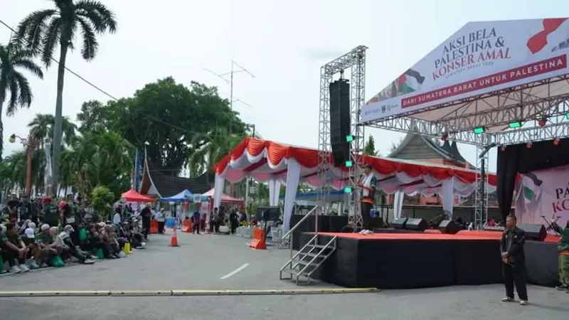 Aksi Bela Palestina di Halaman Kantor Gubernur Sumbar, Minggu (4/10/2026). (Foto: Humas Pemprov Sumbar)