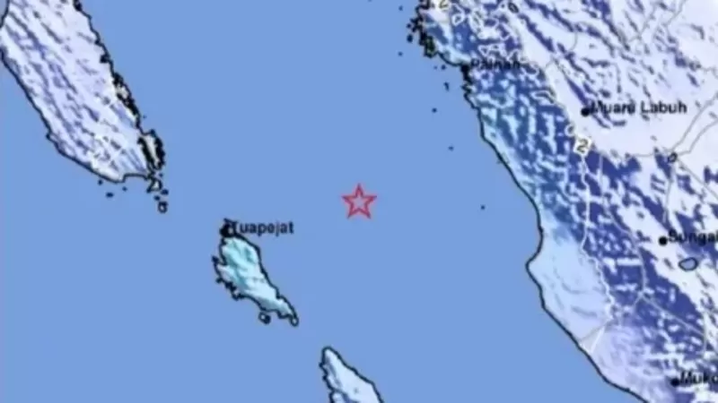 Titik gempa bumi 4,6 M yang mengguncang wilayah Pulau Sipora, Kabupaten Kepulauan Mentawai, Jumat (9/10/2026) sore. (Foto: BMKG)