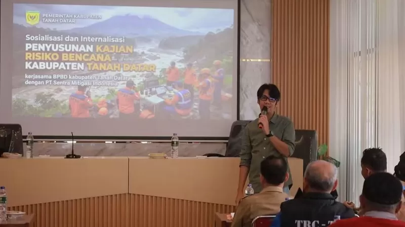 Workshop dan Sosialisasi Kajian Risiko Bencana Kabupaten Tanah Datar di Batusangkar, Senin (12/10/2026). (Foto: Kominfo Tanah Datar)