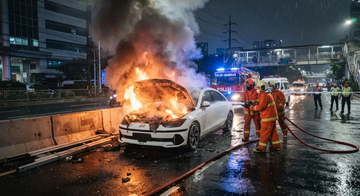 Ilustrasi Kebakaran Mobil Listrik (Foto: NKRI24JAM)