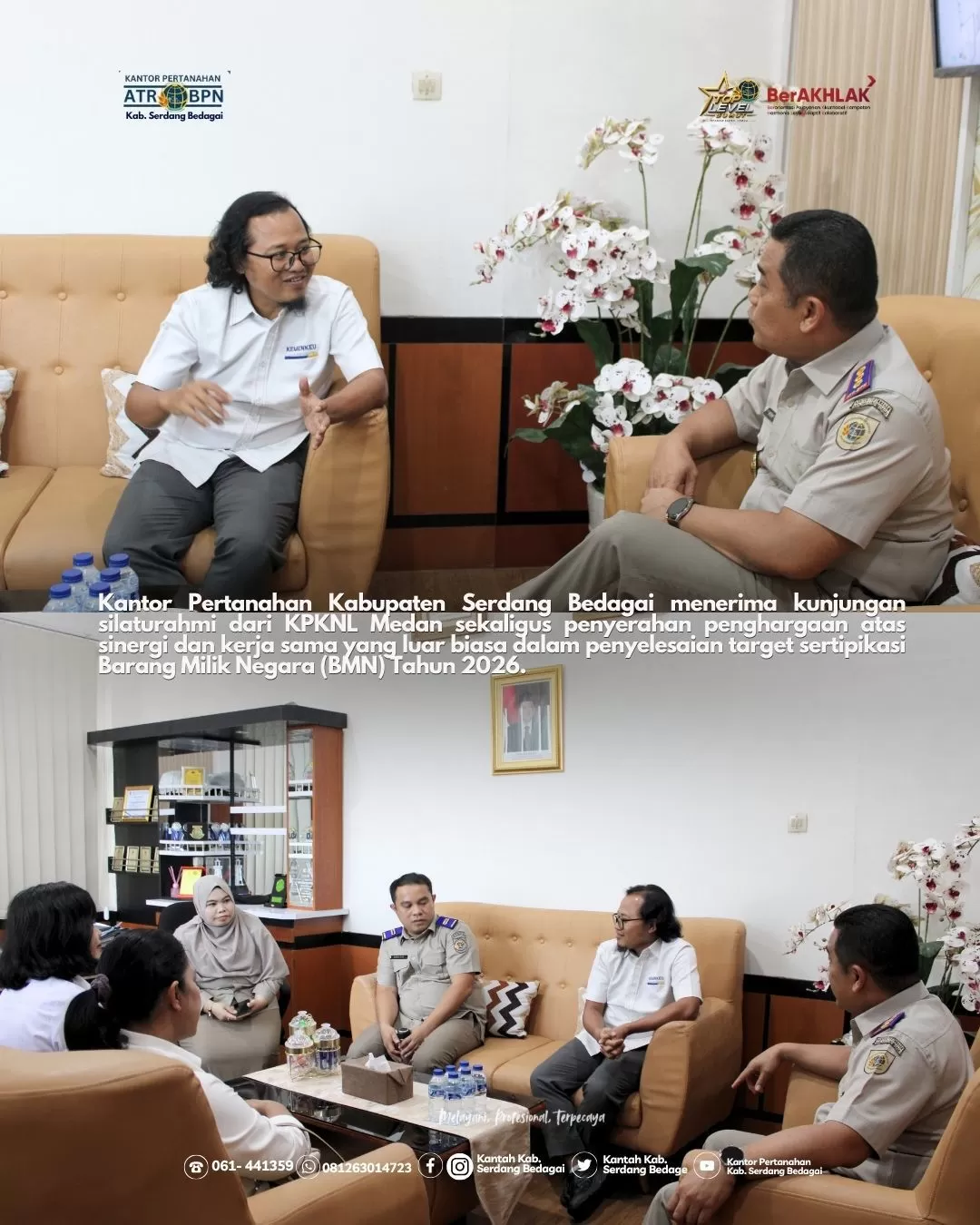 Kantor Pertanahan Kabupaten Serdang Bedagai menerima kunjungan silaturahmi dari Kantor Pelayanan Kekayaan Negara dan Lelang (KPKNL) Medan.(foto/Ist) 