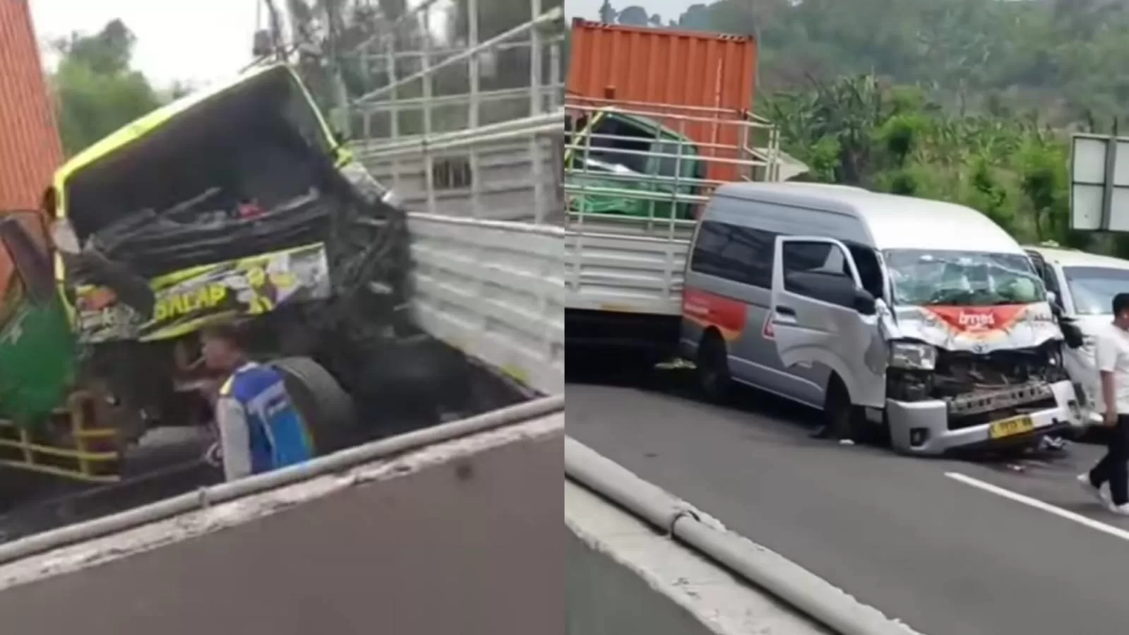 Kecelakaan diduga truk alami rem blong dan membuat kecelakaan beruntun pada 14 mobil di depannya. (Instagram/dashcamindonesia-infojawabarat)