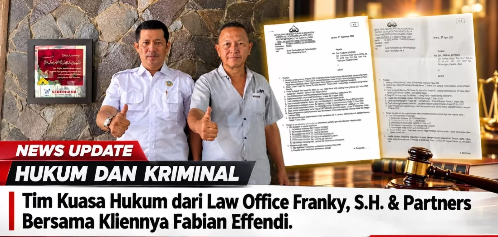 Tim Kuasa Hukum dari Law Office Franky, S.H. & Partners Bersama Kliennya Fabian Effendi.(dok istimewa) (Lie/Jubar Maulana)
