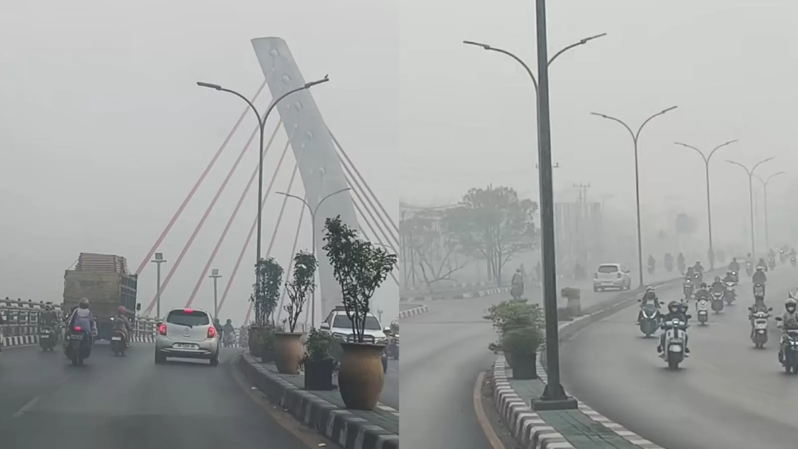 Kondisi kabut asap yang masih menyelimuti Kalimantan Selatan. (Threads/taufiq_yr) (Lie/Promedia)