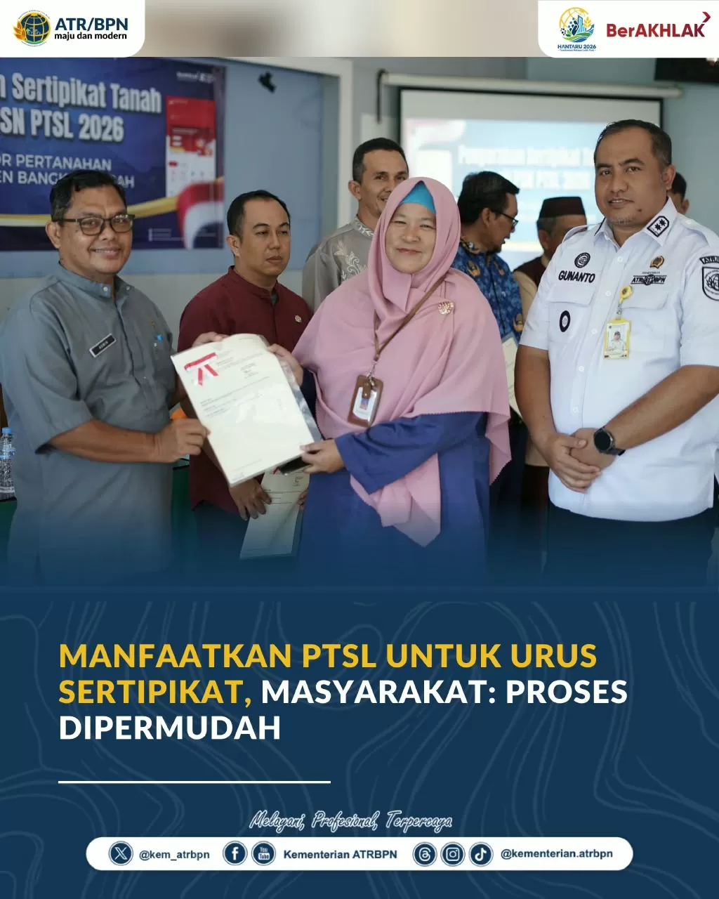 Pendaftaran Tanah Sistematis Lengkap (PTSL) dirasakan langsung masyarakat, salah satunya oleh Sudarwan, Warga Desa Terentang Tiga, Bangka Tengah.  (Lie/ATR/BPN)