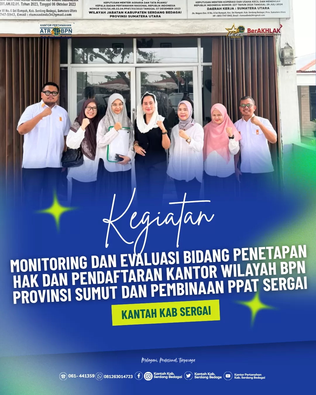 Kantor Pertanahan Kabupaten Serdang Bedagai menerima kunjungan Bidang Penetapan Hak dan Pendaftaran Kantor Wilayah Badan Pertanahan Nasional Provinsi Sumatera Utara. (Lie/Promedia)