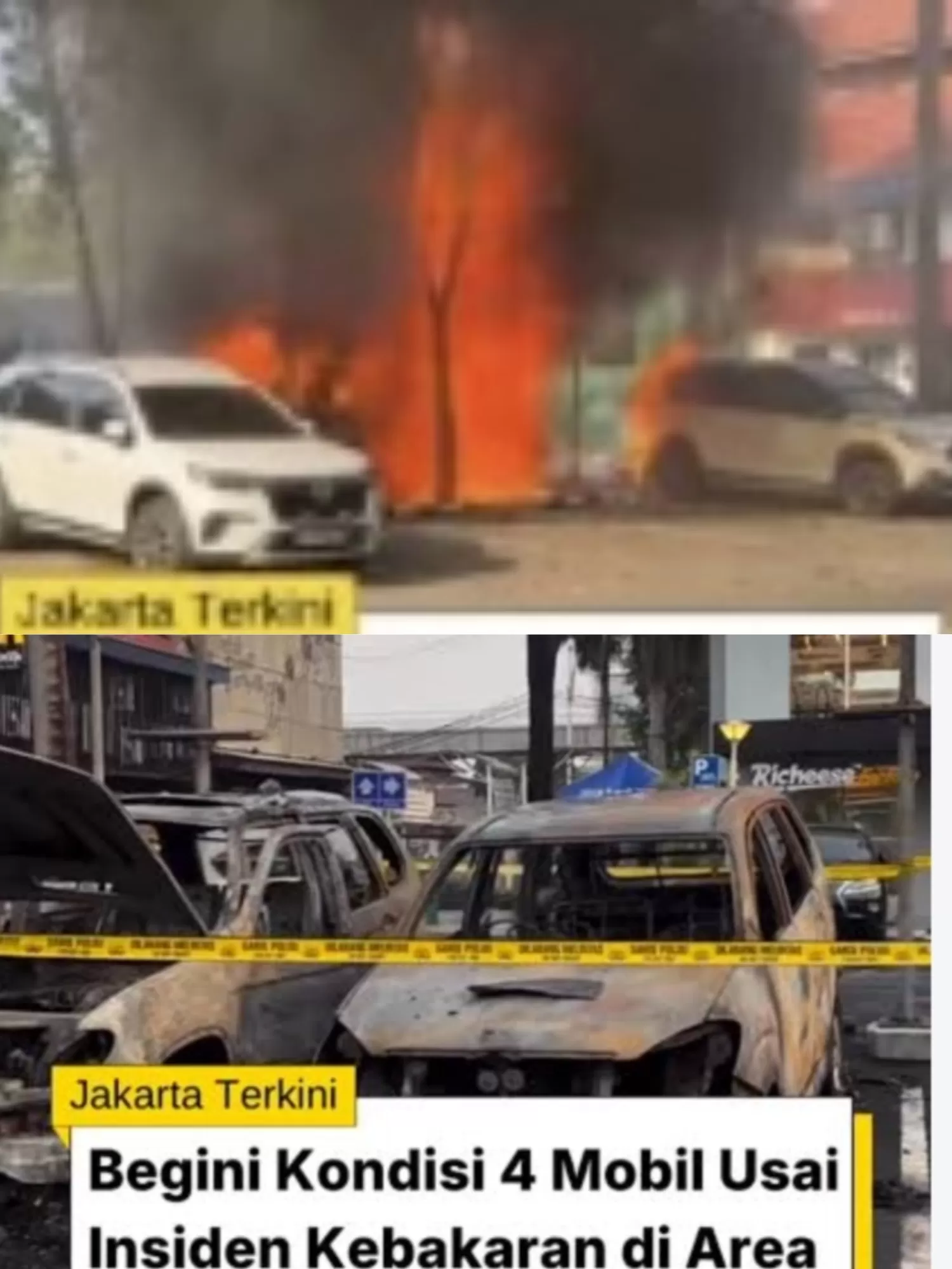 Kebakaran mobil di TIS Square tebet Jakarta Selatan/foto instagram Jakarta Terkini (Lie/Promedia)