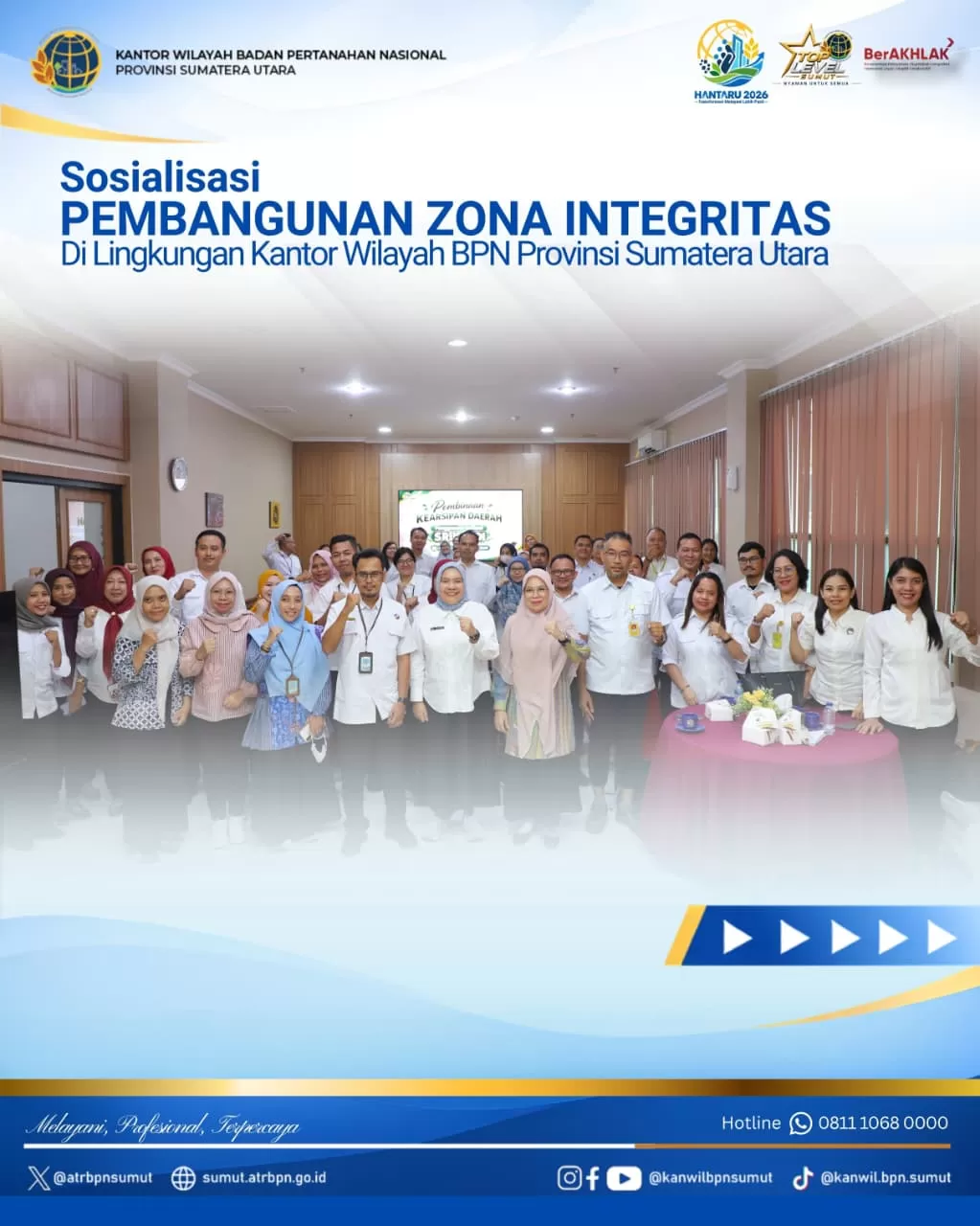Kanwil BPN Badan Provinsi Sumatera Utara Melaksanakan Kegiatan Sosialisasi Pembangunan Zona Integritas di lingkungan Kanwil BPN Sumut. (Lie/Promedia)