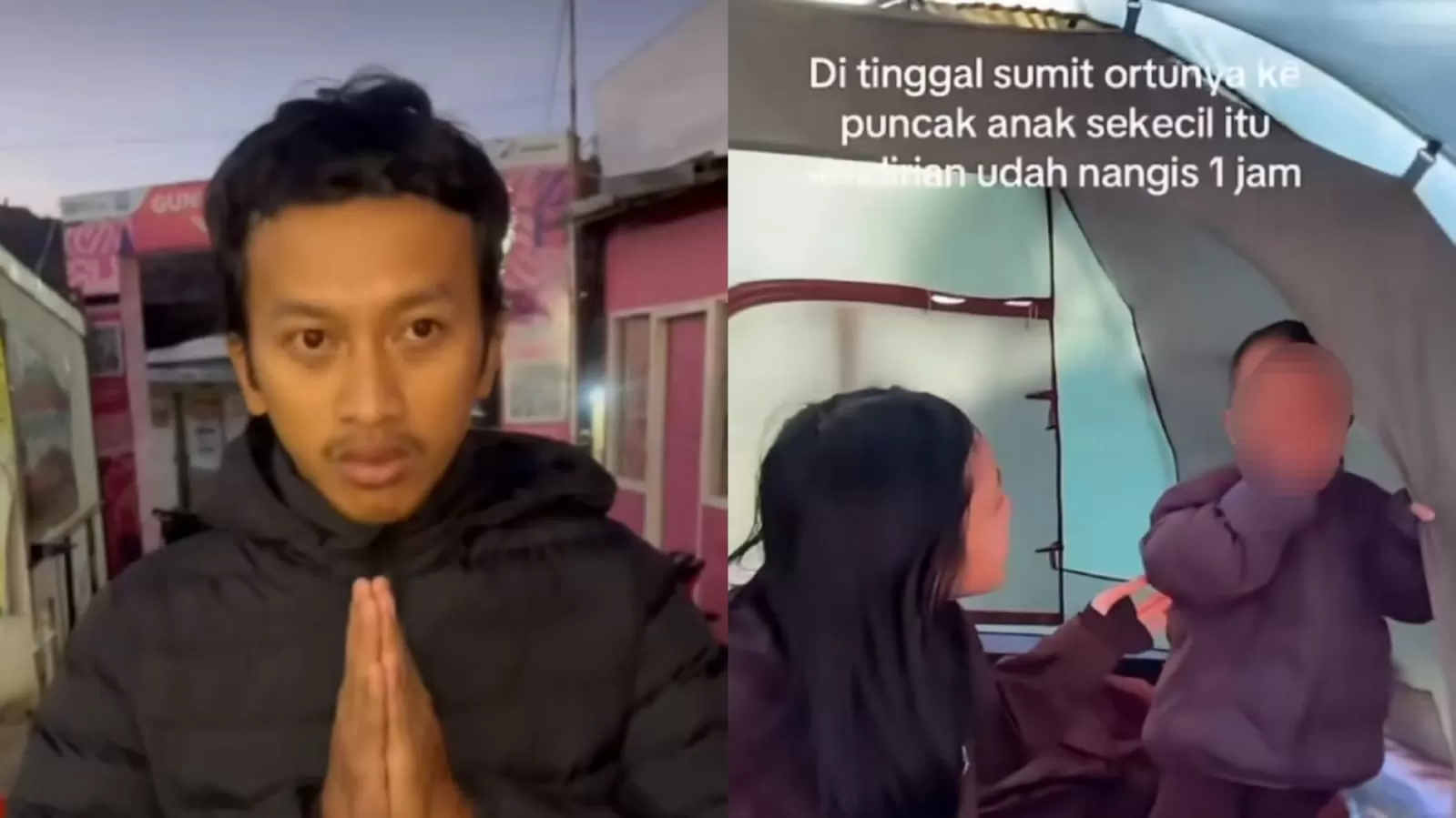 Permintaan maaf ayah balita yang viral menangis sendirian di tenda Gunung Prau. (Instagram/ranger_prau - TikTok/alifs827) (Lie/Promedia)