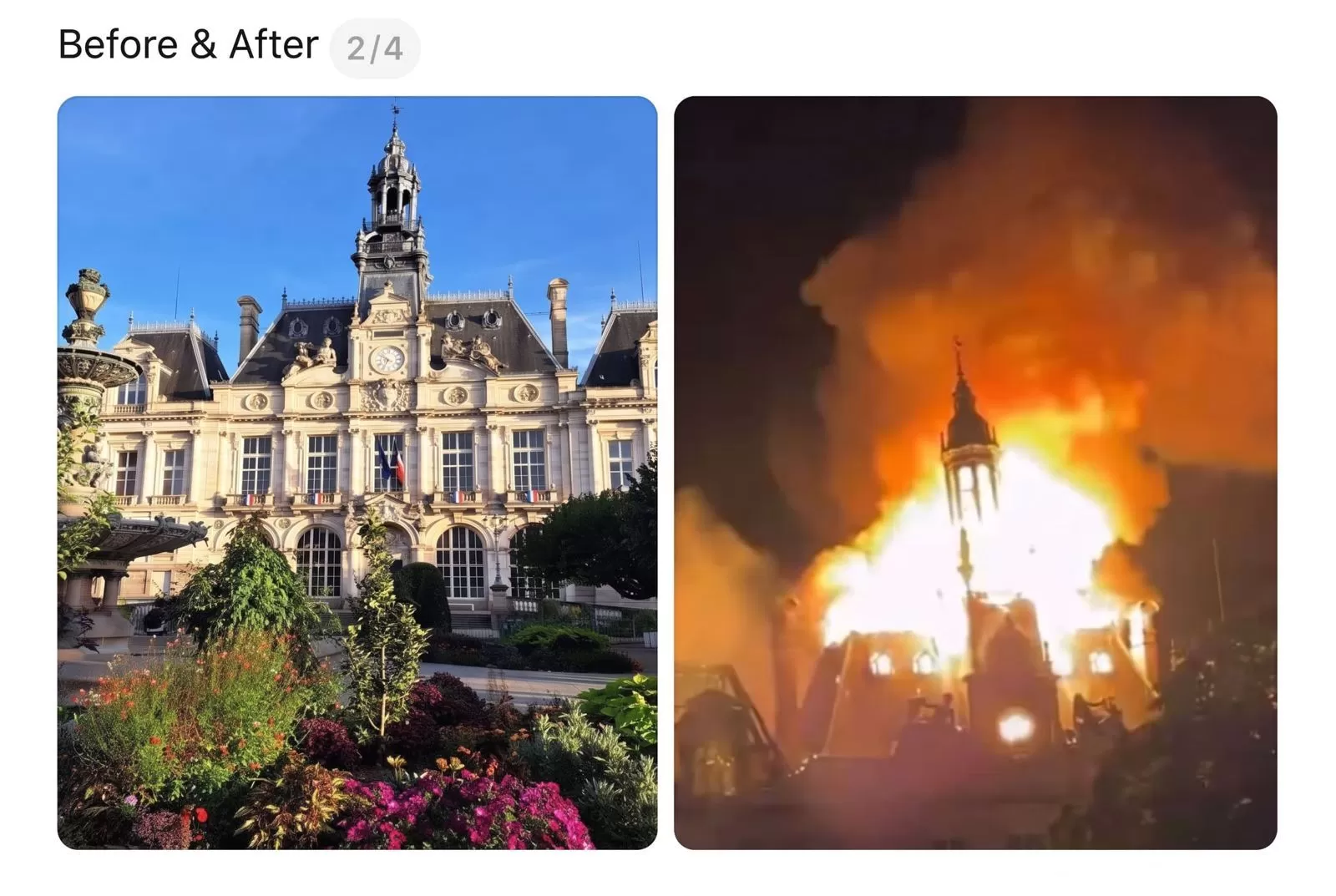 Momen Balai Kota Limoges, Prancis, terbakar saat demonstrasi pada Sabtu, 17 Oktober 2026. (Threads/@arfzulfikar) (Lie/Promedia)