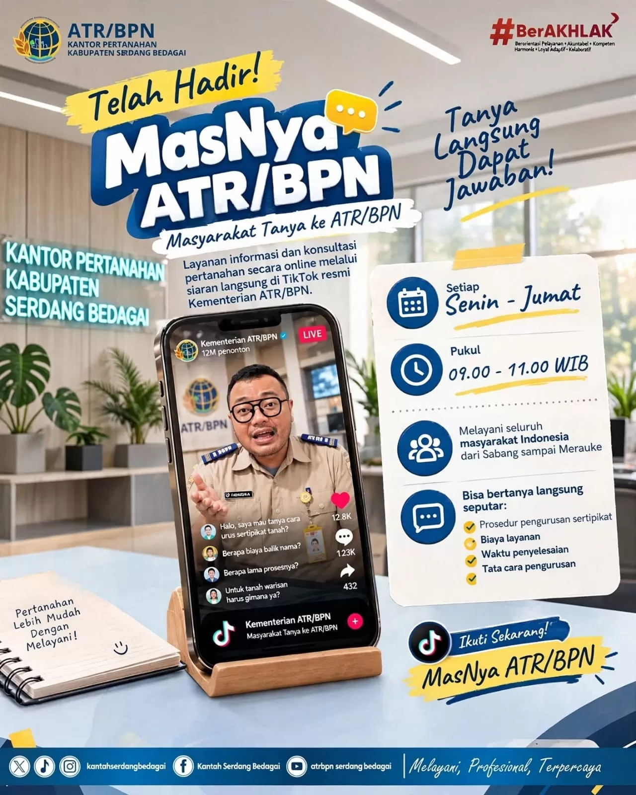 Kantah Serdang Bedagai Dukung Program MasNya ATR/BPN: Layanan Konsultasi Pertanahan Via TikTok Live (Lie/ATR/BPN)
