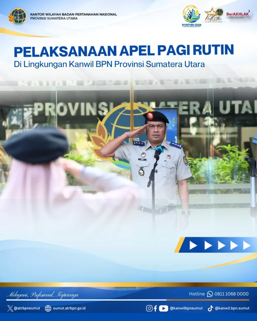 Kantor Wilayah Badan Pertanahan Nasional Provinsi Sumatera Utara melaksanakan kegiatan apel pagi rutin pada Senin (19/10/2026). (Lie/ATR/BPN)