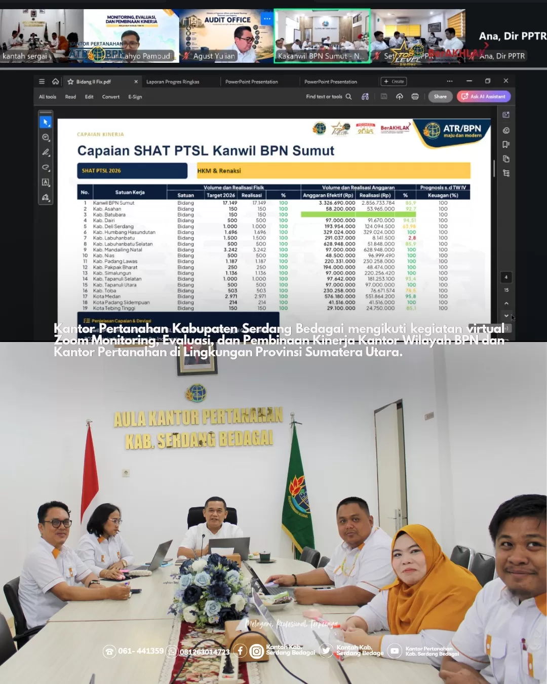 Kantor Pertanahan Kabupaten Serdang Bedagai Mengikuti Virtual Zoom Monitoring, Evaluasi, dan Pembinaan Kinerja Kantor Wilayah BPN dan Kantor Pertanahan di Lingkungan Provinsi Sumatera Utara. (Lie/Promedia)