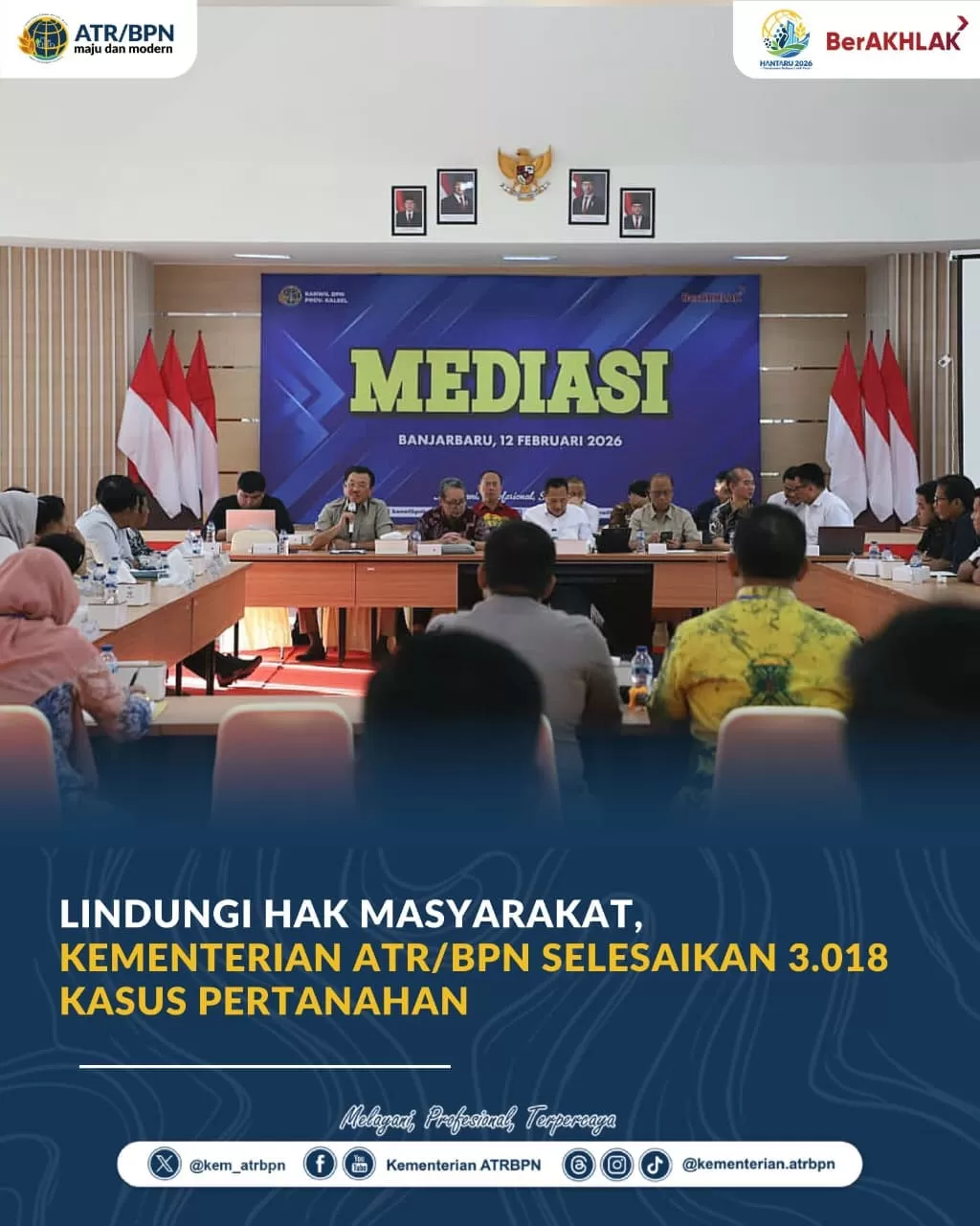 Penanganan sengketa, konflik, dan perkara pertanahan menjadi salah satu fokus yang dikerjakan Kementerian Agraria dan Tata Ruang/Badan Pertanahan Nasional (ATR/BPN).  (Lie/ATR/BPN)