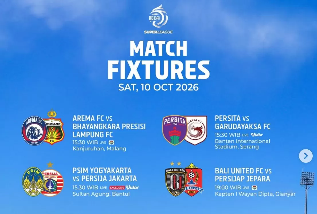 Tangkapan layar jadwal pertandingan di akun  BRI Super League