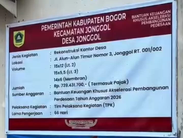 Kantor Desa Jonggol Direkonstruksi dengan Anggaran Rp739 Juta dari BKK Akselerasi 2026: Ricky Ananda