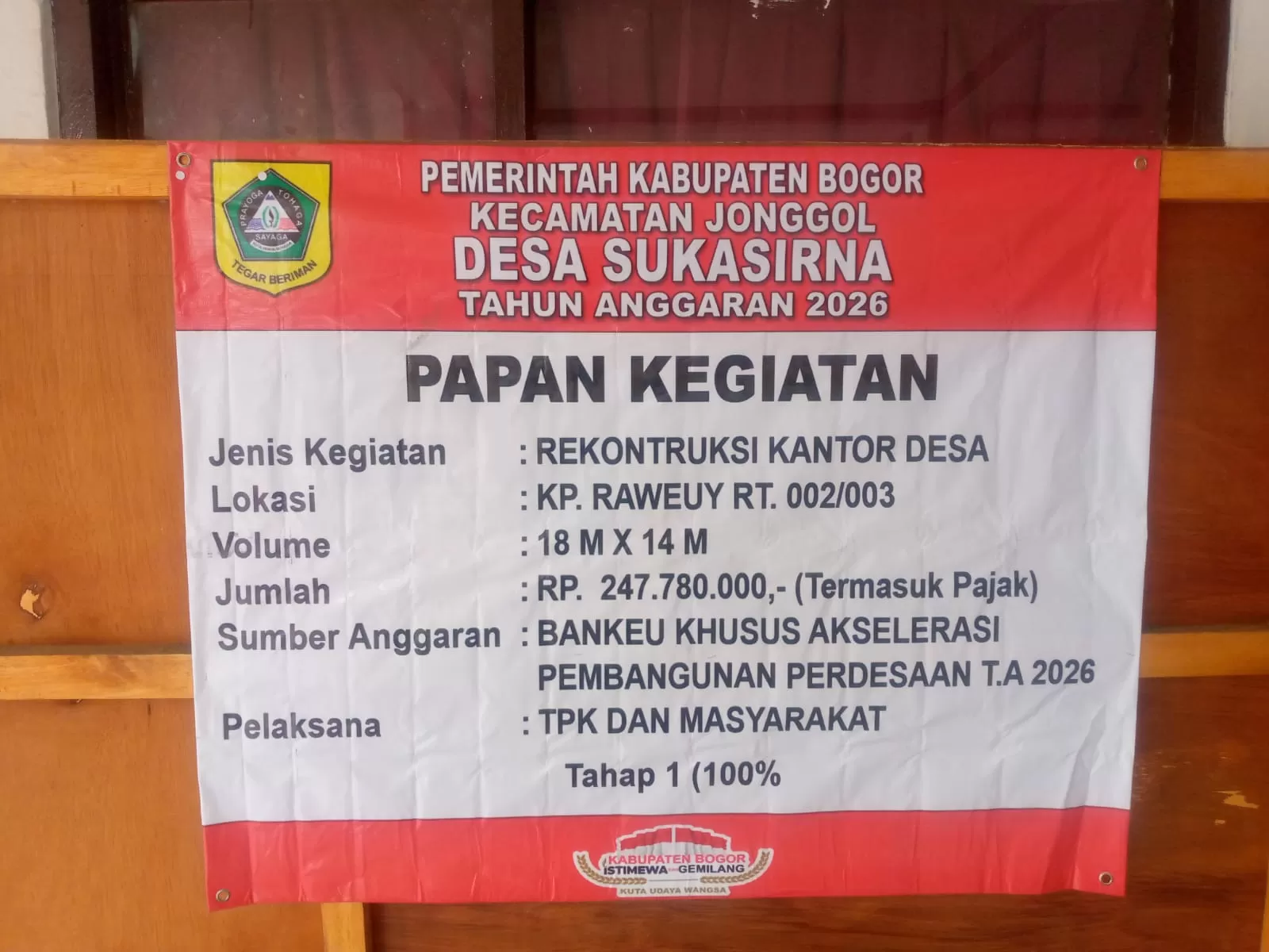 Rekonstruksi Kantor Desa Sukasirna Capai 100 Persen Tahap I, Anggaran Rp247 Juta: Ricky Ananda