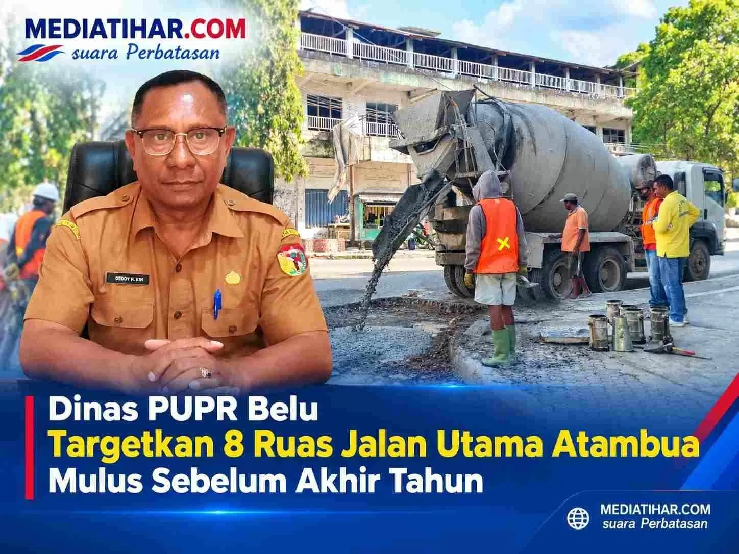Ket: Plt. Kepala Dinas PUPR Kabupaten Belu, Ferdinand Hale Kin, S.T., memberikan penjelasan terkait pengerjaan penambalan dan perbaikan jalan berlubang di kawasan perkotaan Atambua( foto:MT).