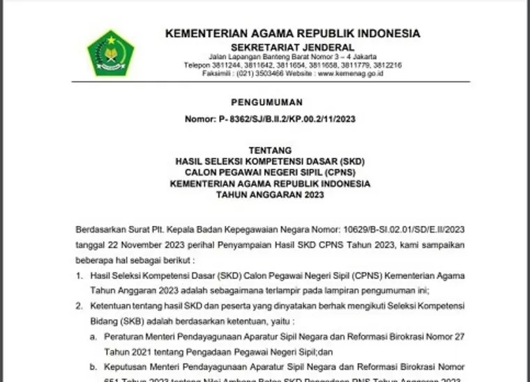 Inilah Penjelasan Keterangan Dalam Pengumuman Kelulusan Hasil SKD CPNS ...