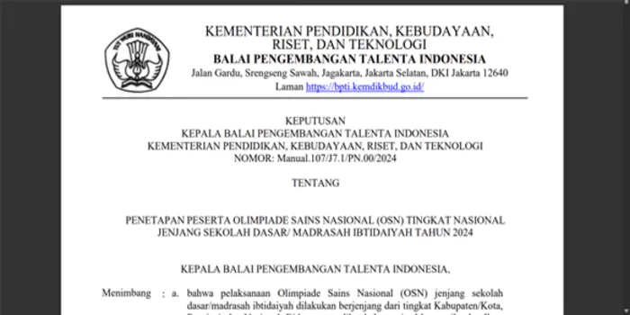 Pengumuman OSN Matematika Tingkat Nasional Jenjang SD/MI Tahun 2024 ...