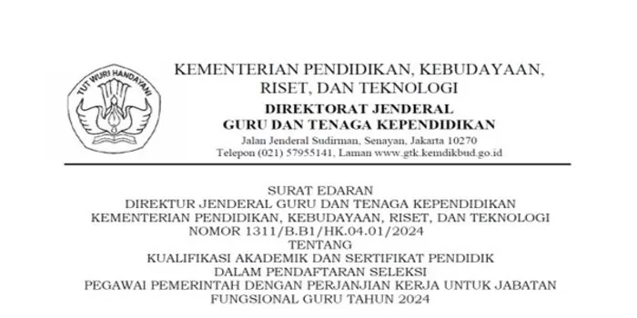 Surat Edaran Kualifikasi Akademik Dan Sertifikat Pendidik Pada Seleksi ...