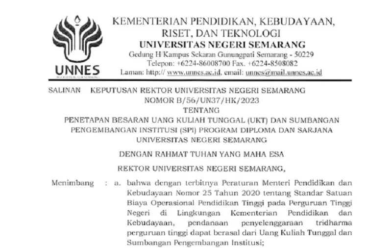 Rincian UKT Dan SPI UNNES Untuk Mahasiswa Baru Semua Program Studi ...