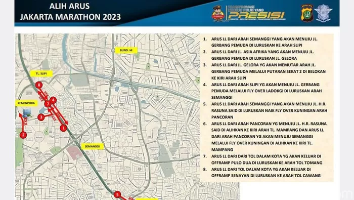 Rute pengalihan Jakarta Marathon 2023. Foto: Polda Metro Jaya