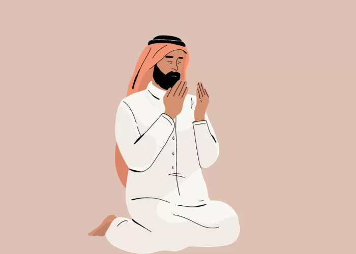 Ilustrasi seorang muslim yang membaca doa pasrah kepada Allah ketika menghadapi masalah ( (Foto: GENMUSLIM.id/ dok: Canva))