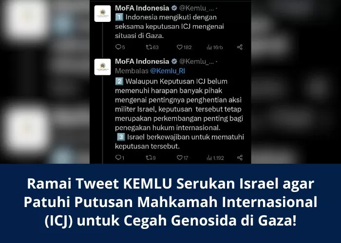 Isi tweet Kemlu Indonesia yang desak Israel ((Foto: GENMUSLIM.id/dok: Esa Wandira/Canva))