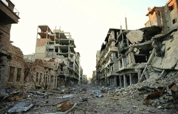 Bangunan-bangunan hancur di Palestine (Genmuslim.id/ pinterest (T.B. Lee Kadoober III)