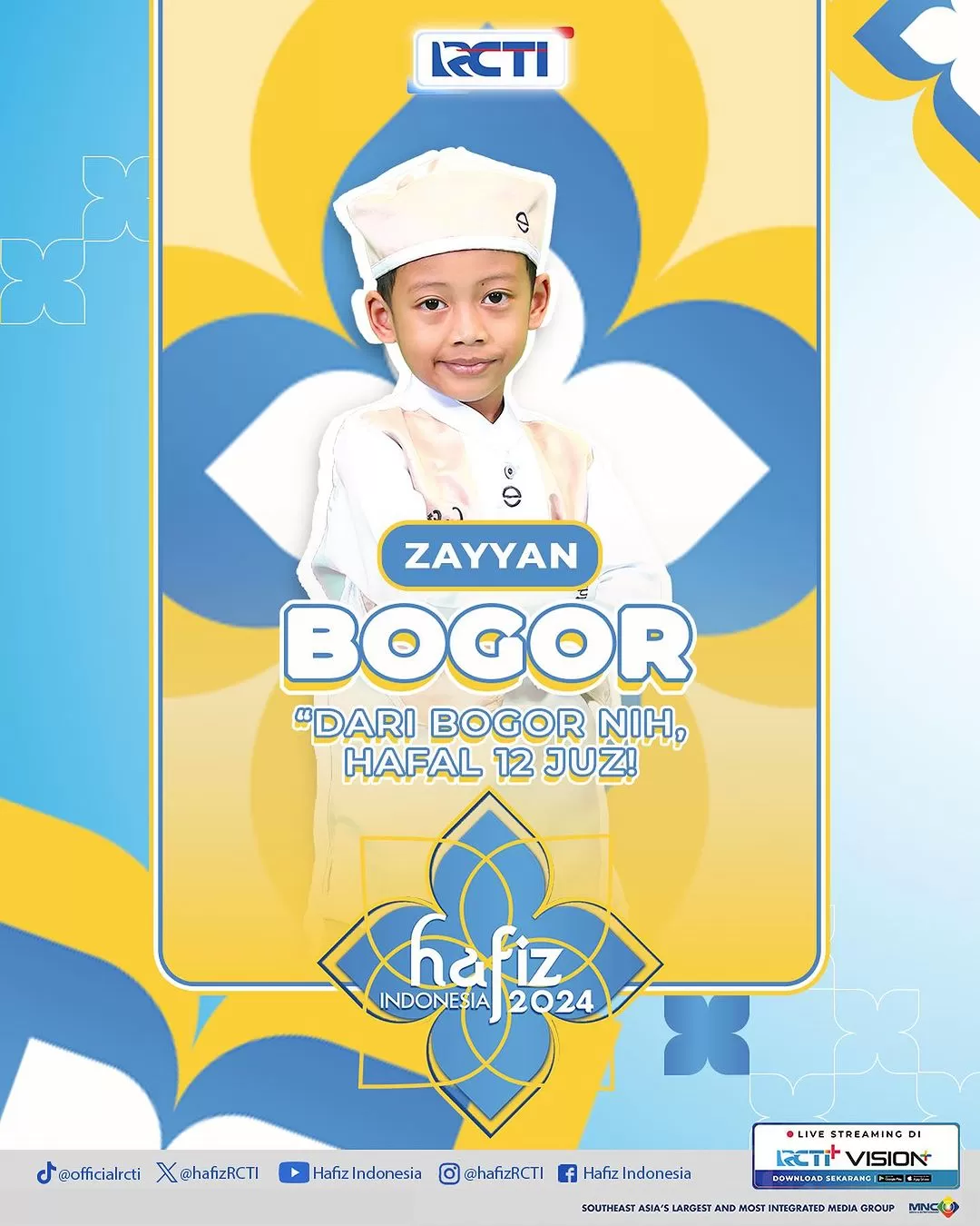 Zayyan, Peserta Hafiz Indonesia 2024 asal Bogor yang hafal 12 Juz dalam usia 6 tahun  ((GENMUSLIM.id/Dok: Instagram @hafizrcti))