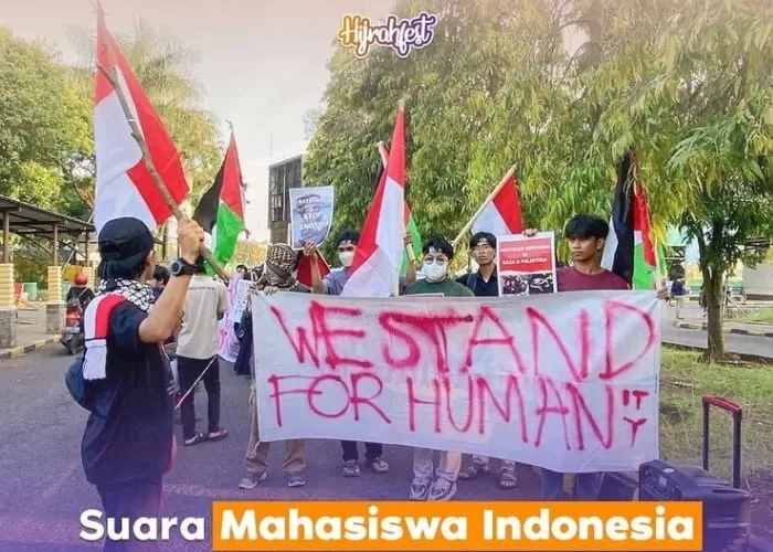 Mahasiswa indonesia melaksanakan aksi bela Palestina ((Foto: GENMUSLIM.id/dok: Instagram @hijrahfest))