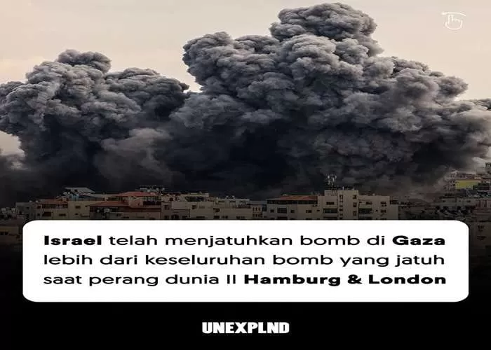 Kondisi jalur Gaza Palestina luluh lantah saat dijatuhi bom Israel berjumlah melebihi perang dunia II di Hamburg dan London (GENMUSLIM.id/dok: instagram unexplnd )