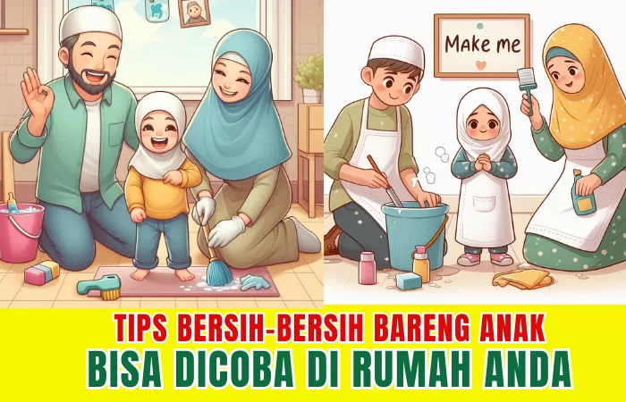 Cara beres beres rumah bareng anak Ala Ario Muhammad, ayah dan bunda perlu mencobanya  ((foto: Genmuslim.id/dok. Bing Image Creator @Siti Muafatun))